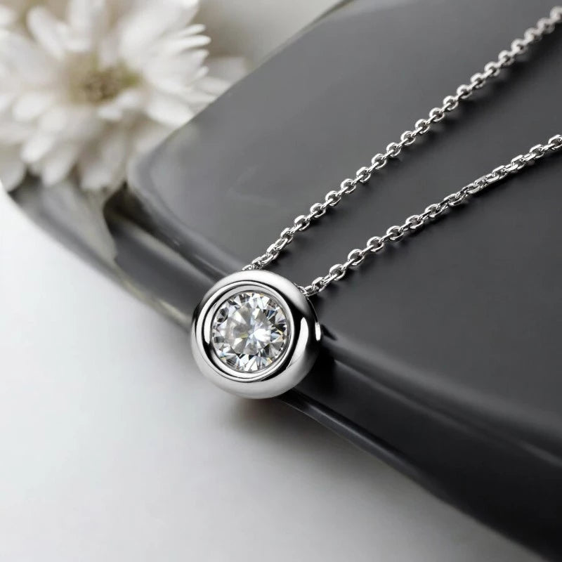 D VVS1 Round Cut Moissanite Bubble Pendant Necklace - Ornalux