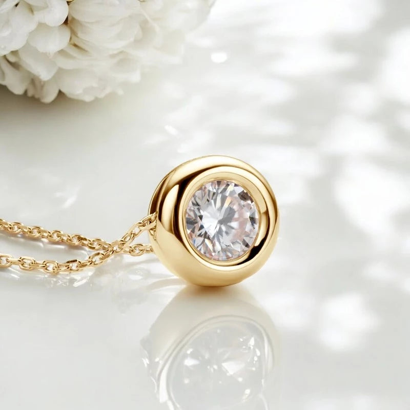 D VVS1 Round Cut Moissanite Bubble Pendant Necklace - Ornalux