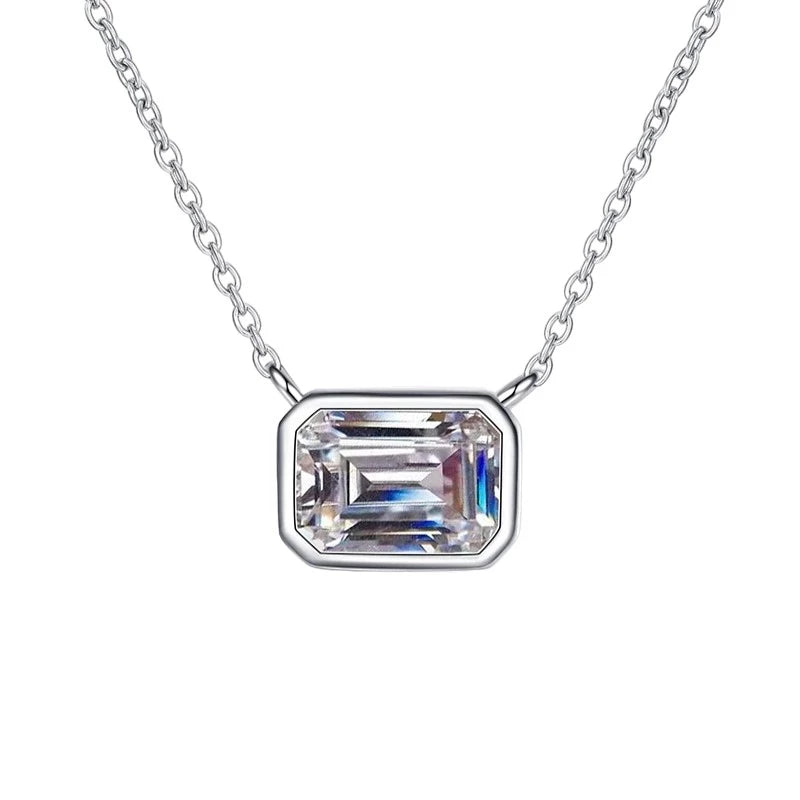 1CT Emerald Cut Moissanite Pendant - 925 Sterling Silver - Ornalux