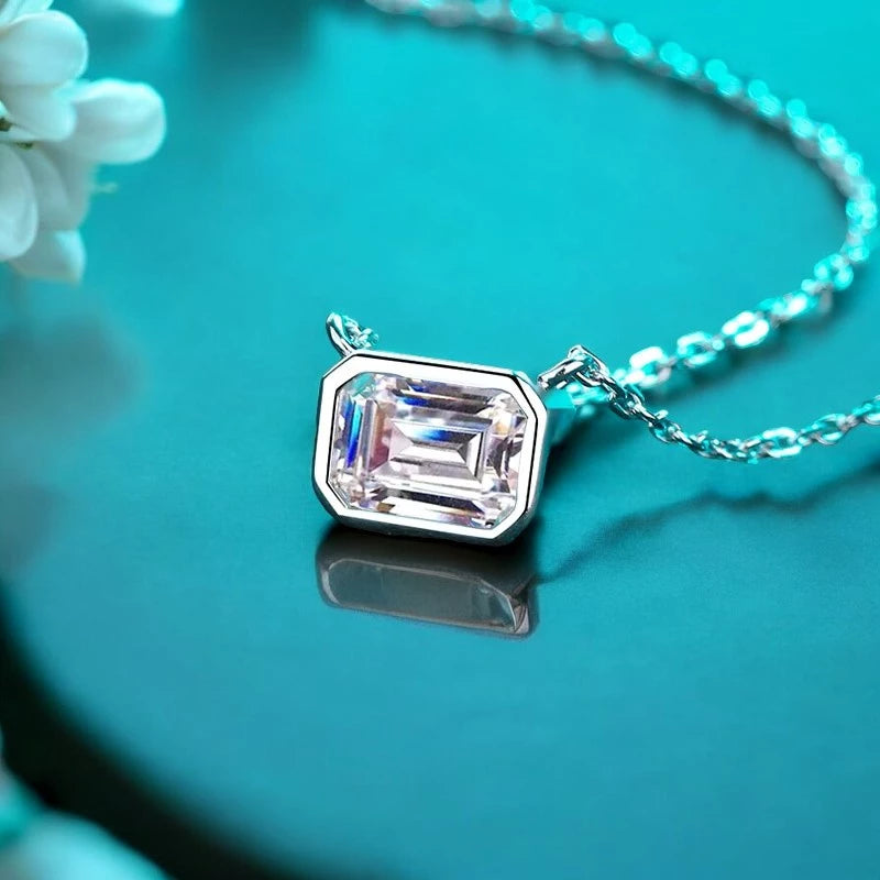 1CT Emerald Cut Moissanite Pendant - 925 Sterling Silver - Ornalux