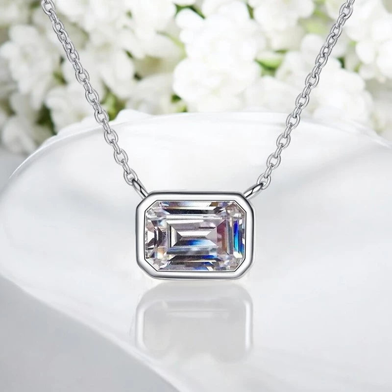 1CT Emerald Cut Moissanite Pendant - 925 Sterling Silver - Ornalux