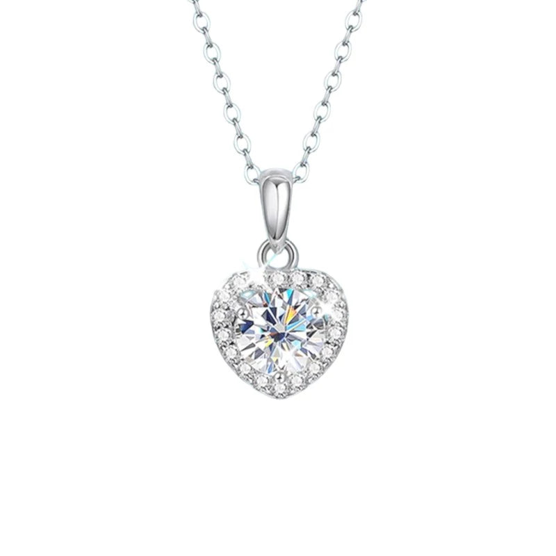 1CT Heart Moissanite Pendant Necklace D Color - Ornalux
