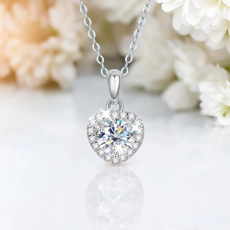 1CT Heart Moissanite Pendant Necklace D Color - Ornalux