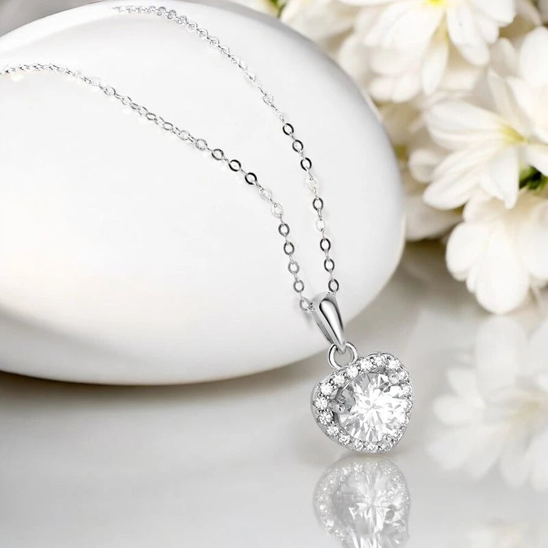 1CT Heart Moissanite Pendant Necklace D Color - Ornalux