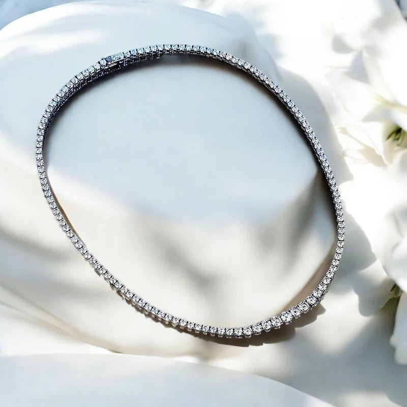 Luxury All Moissanite Tennis Necklace - 18k White Gold - Ornalux