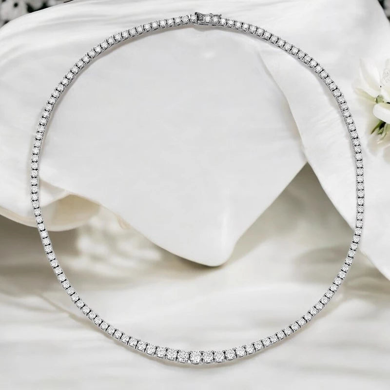 Luxury All Moissanite Tennis Necklace - 18k White Gold - Ornalux