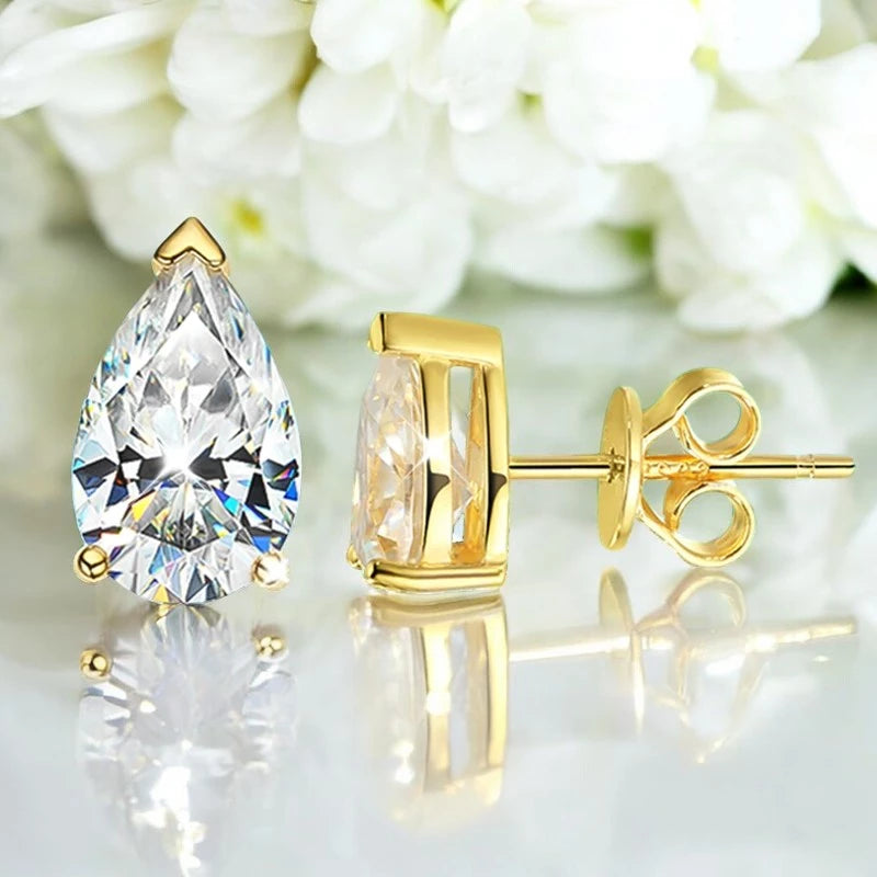 Sparkling Pear Cut Moissanite Stud Earrings - Ornalux