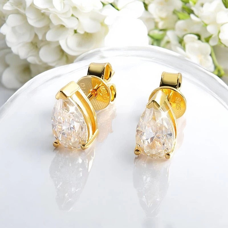 Sparkling Pear Cut Moissanite Stud Earrings - Ornalux
