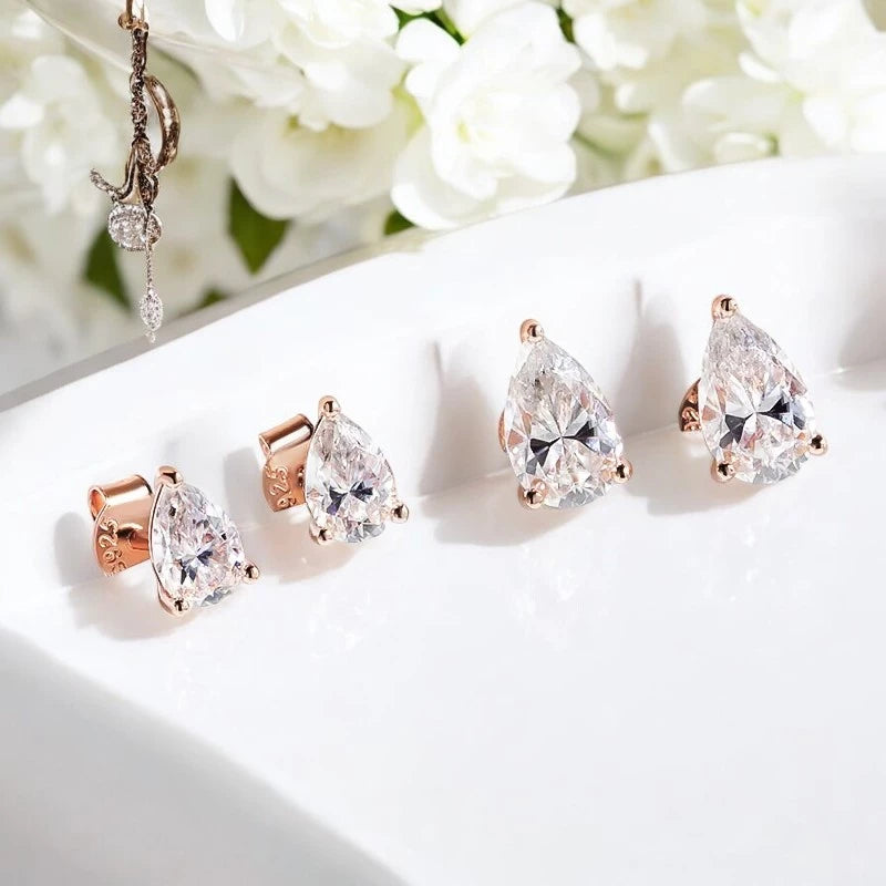 Certified Moissanite Stud Earrings - Pear Cut - Ornalux