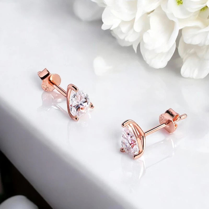 Certified Moissanite Stud Earrings - Pear Cut - Ornalux