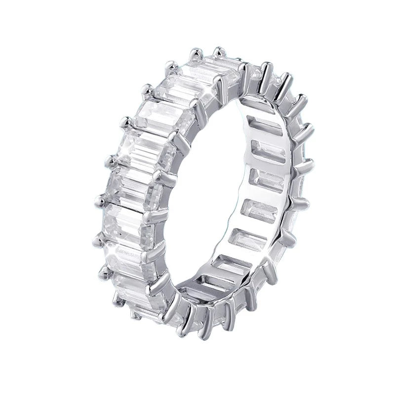 8.1cttw Emerald Cut Moissanite Ring Eternity Bands - Ornalux