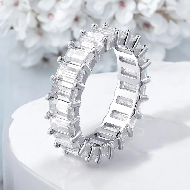 8.1cttw Emerald Cut Moissanite Ring Eternity Bands - Ornalux