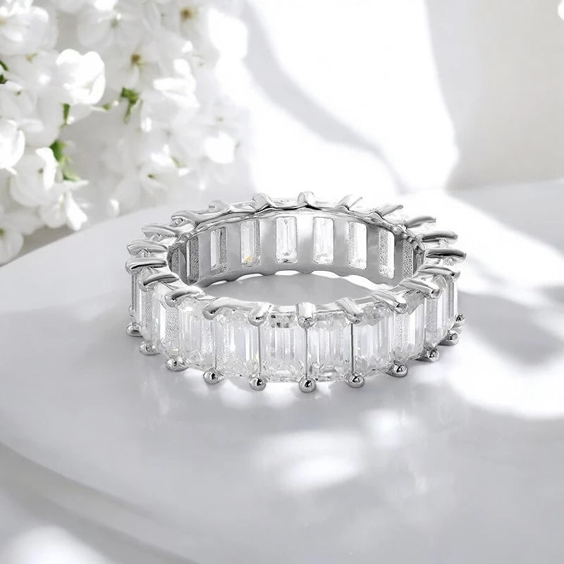 8.1cttw Emerald Cut Moissanite Ring Eternity Bands - Ornalux