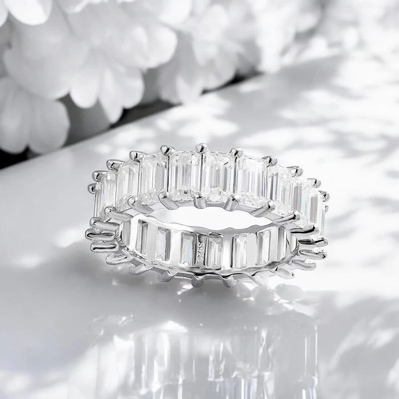 8.1cttw Emerald Cut Moissanite Ring Eternity Bands - Ornalux