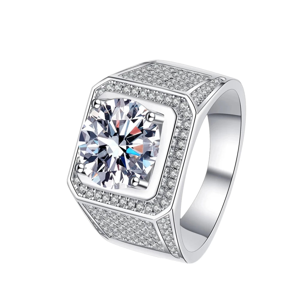 Luxury Moissanite Men's Ring - Brilliant Halo Wedding Ring - Ornalux