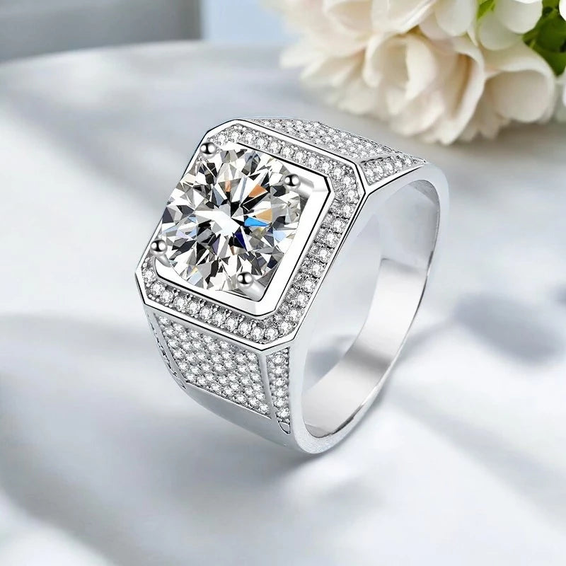 Luxury Moissanite Men's Ring - Brilliant Halo Wedding Ring - Ornalux