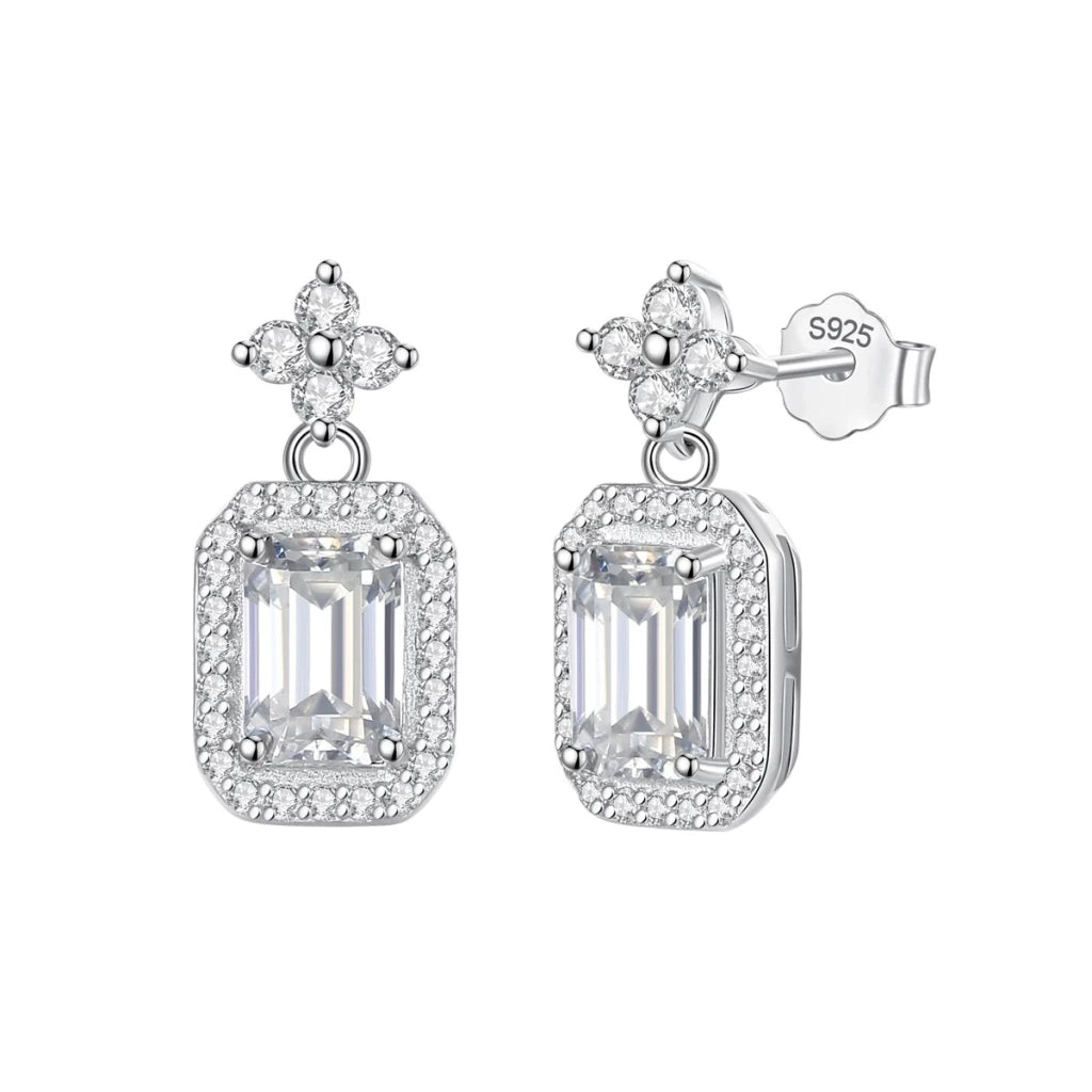 Vintage Style Emerald Cut Moissanite Drop Earrings - Ornalux