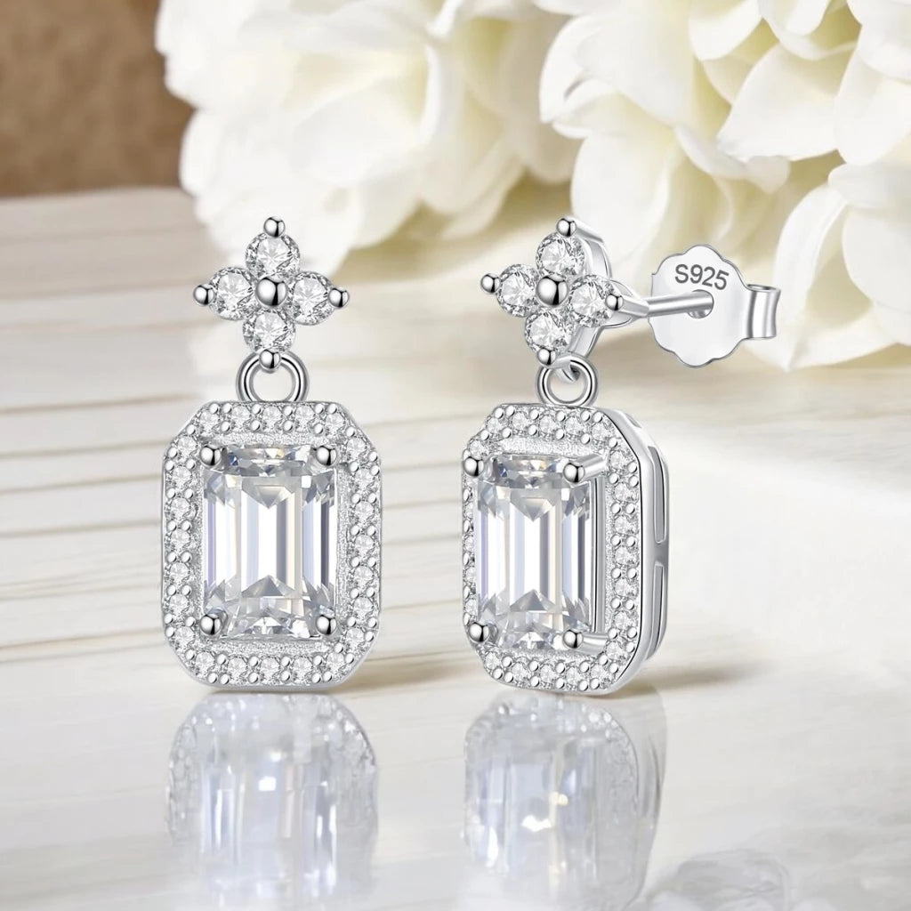 Vintage Style Emerald Cut Moissanite Drop Earrings - Ornalux