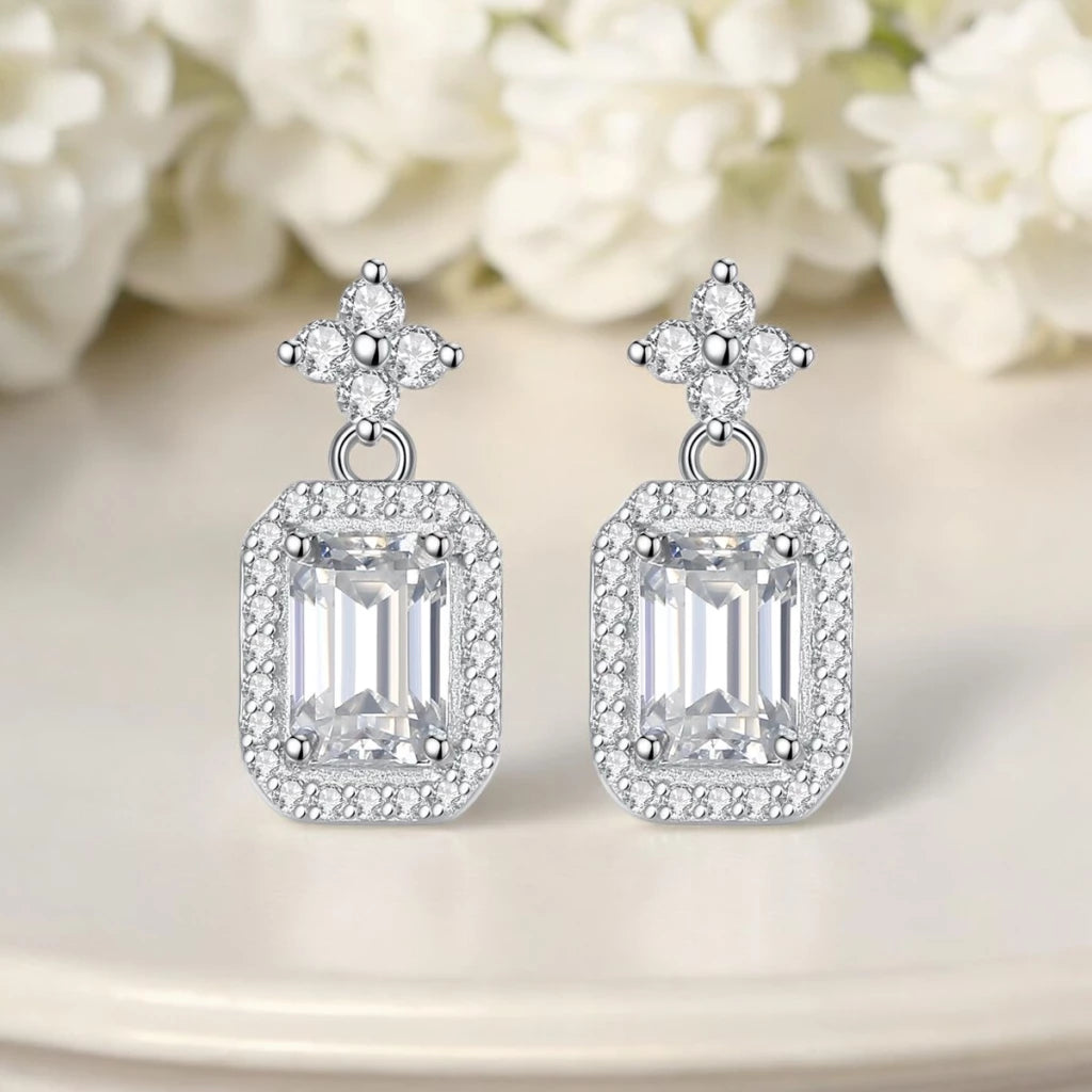 Vintage Style Emerald Cut Moissanite Drop Earrings - Ornalux