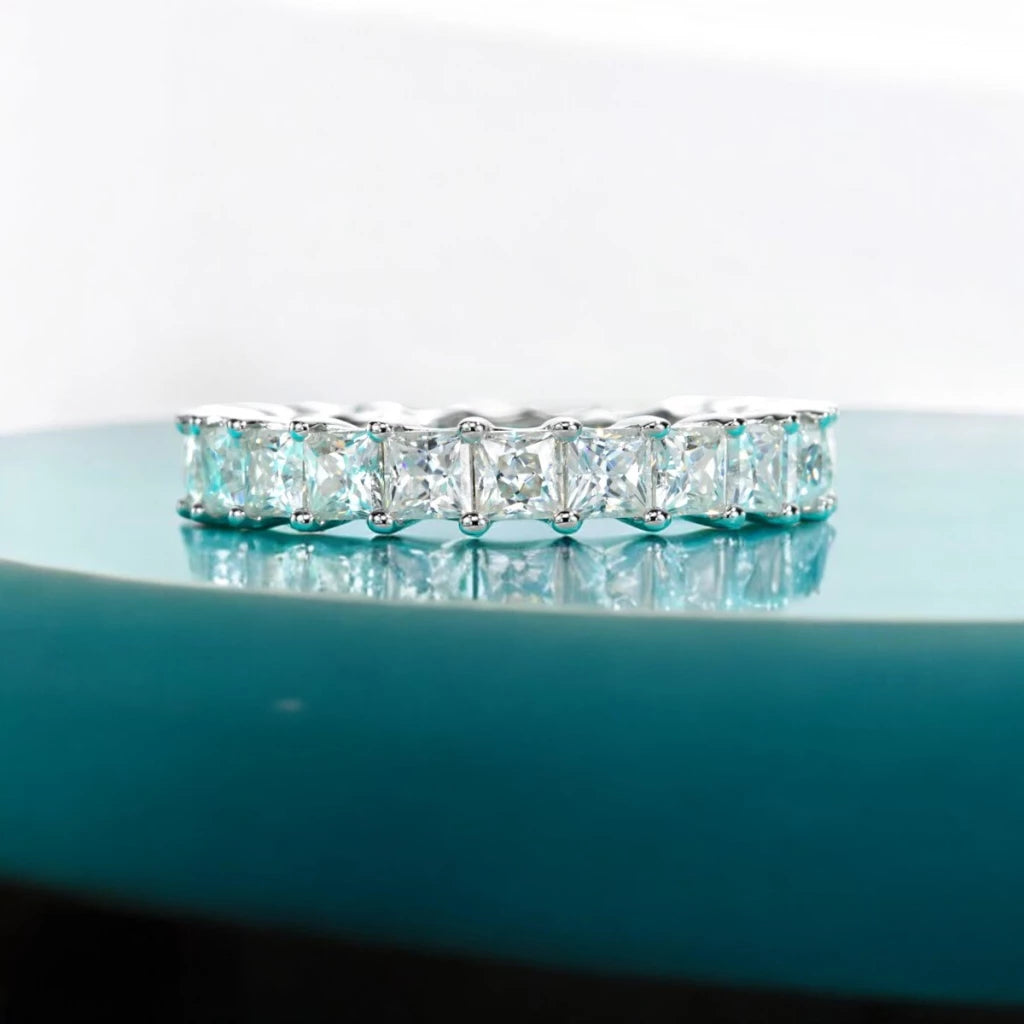 D Color Moissanite Eternity Band - 3mm Princess Cut - Ornalux