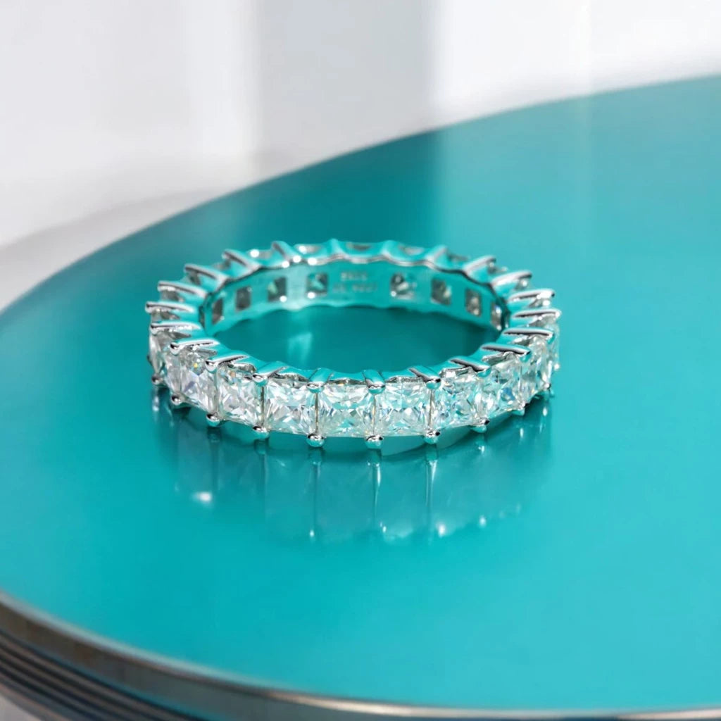 D Color Moissanite Eternity Band - 3mm Princess Cut - Ornalux