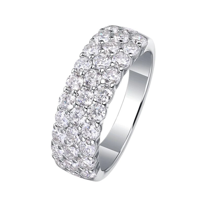 Sparkling Moissanite Ring 3 Row Design Eternity Bands - Ornalux