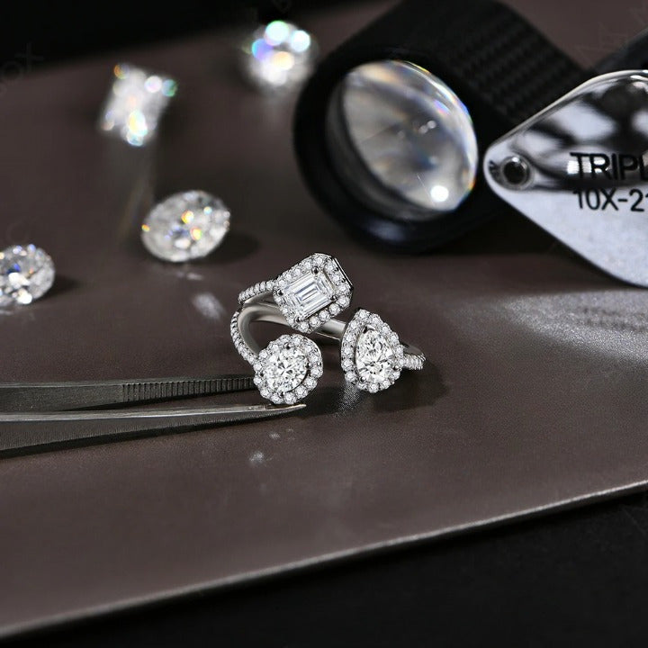 Three Stone Moissanite Ring For Women - Ornalux