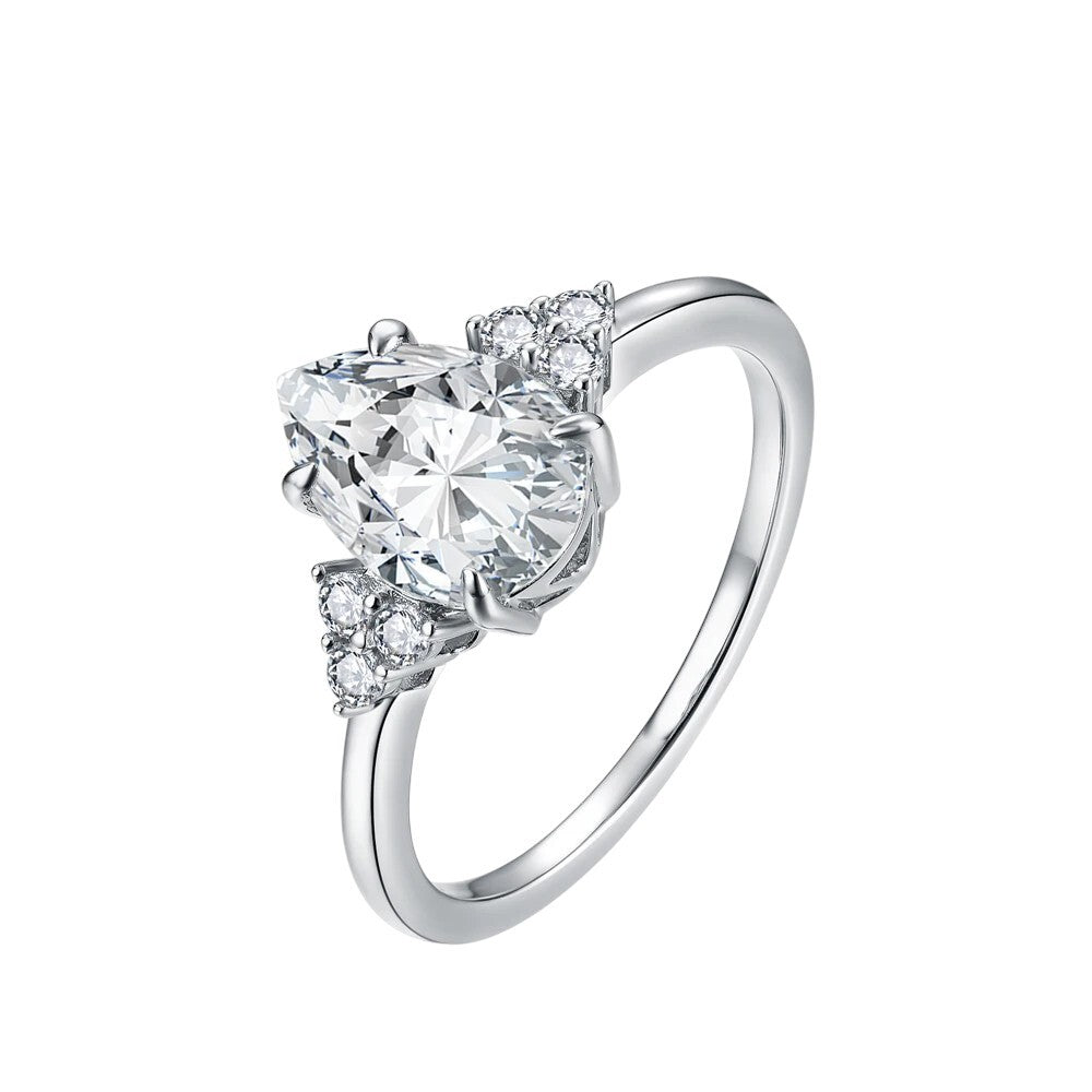 Elegant 2.0Ct Moissanite Pear Cut Silver Ring - D VVS1 - Ornalux