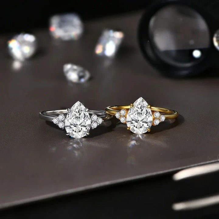 Elegant 2.0Ct Moissanite Pear Cut Silver Ring - D VVS1 - Ornalux