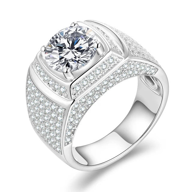 Men's Sterling Silver Moissanite Diamond Ring - 3Ct D Color - Ornalux