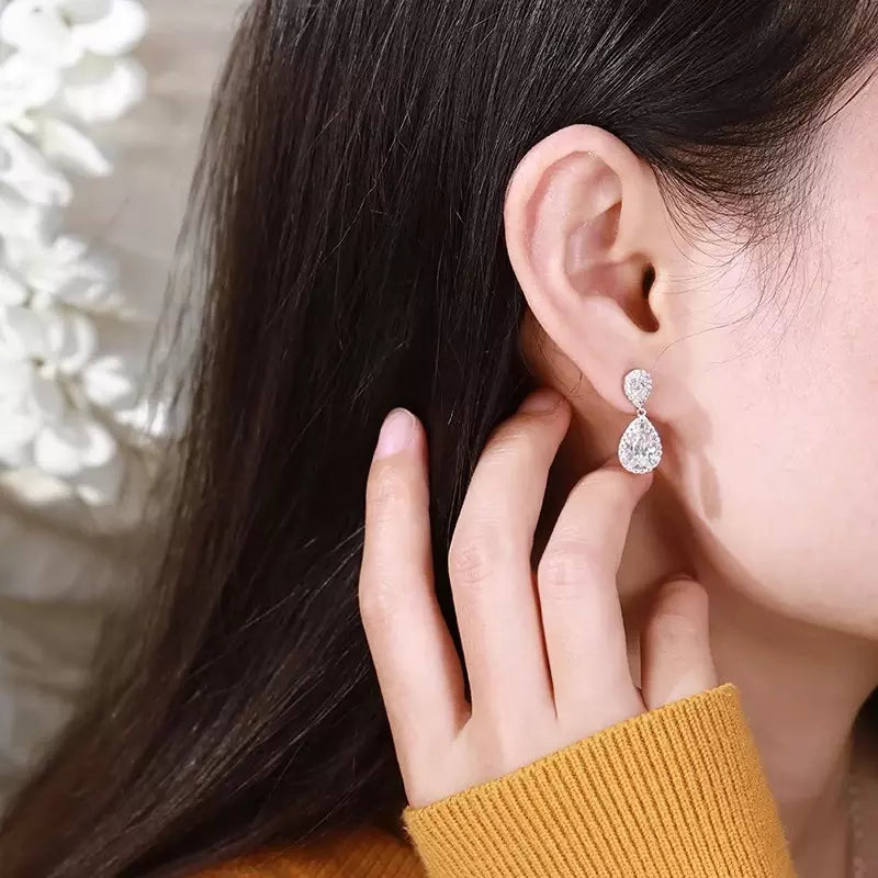 4.17Cttw Pear Cut Moissanite Drop Earrings - Ornalux