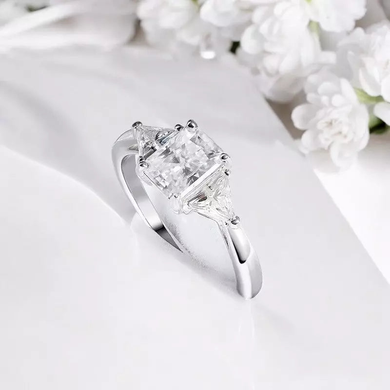 3Ct Full Moissanite Wedding Ring - Radiant & Emerald - Ornalux