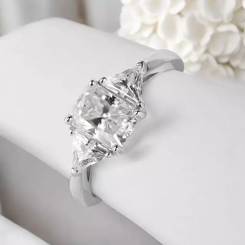 3Ct Full Moissanite Wedding Ring - Radiant & Emerald - Ornalux