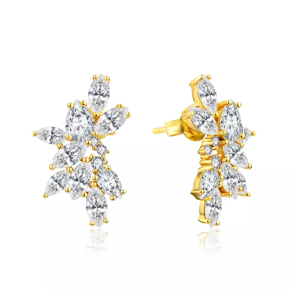Luxury Solid Gold Moissanite Stud Earrings - Wedding Party - Ornalux