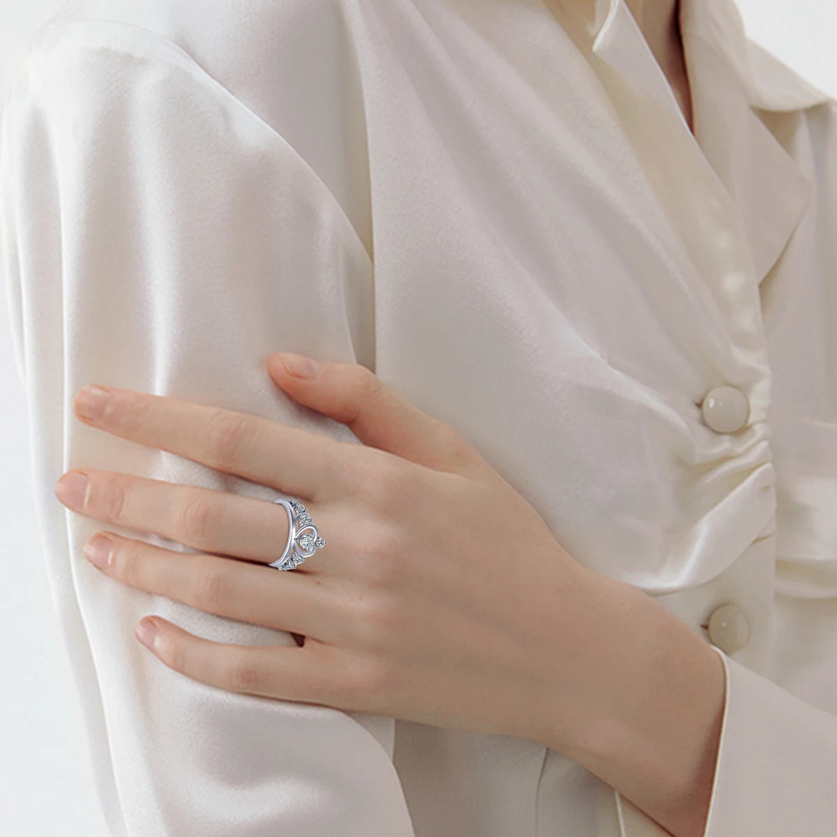 Crown Moissanite Ring White Gold 925 Silver - Ornalux