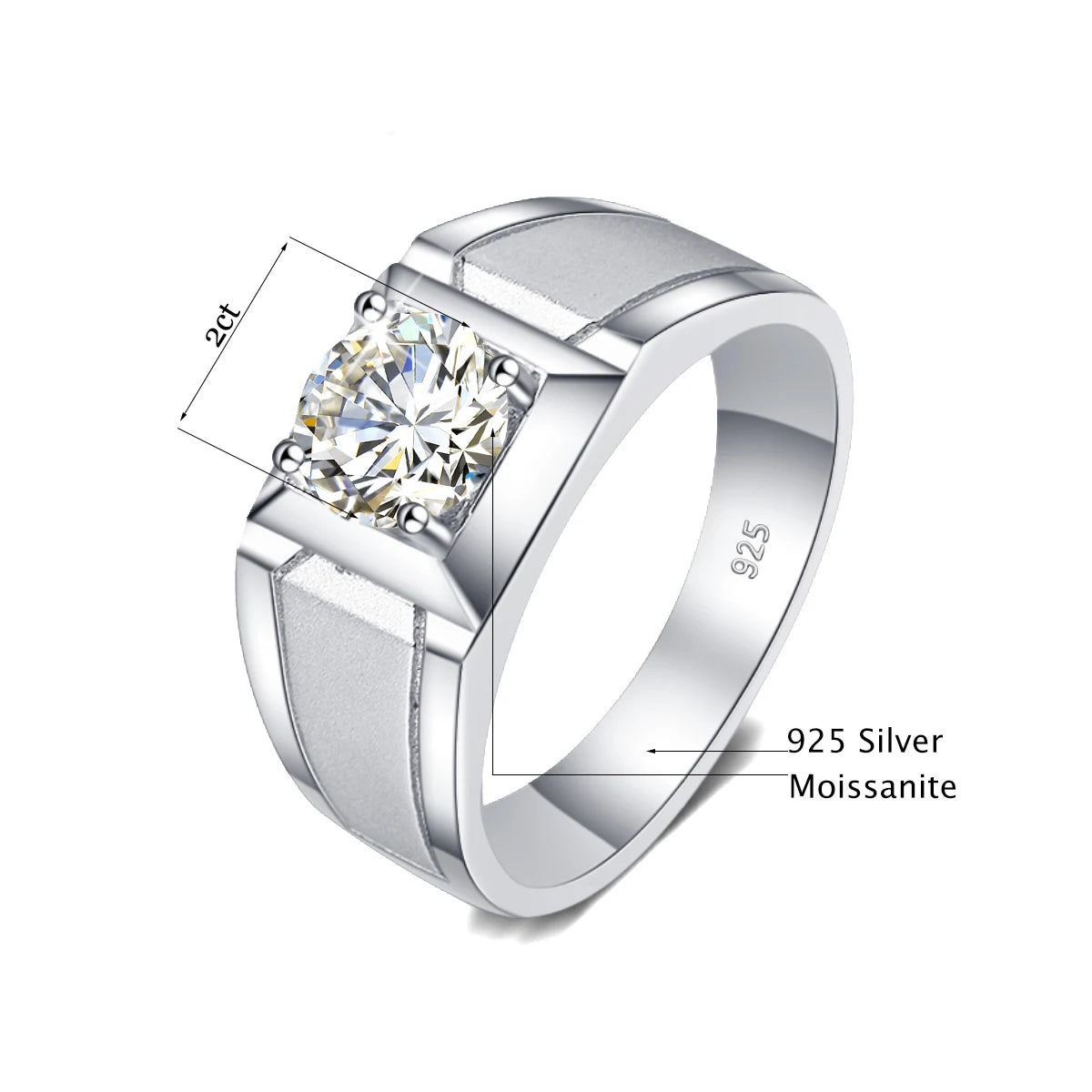 2 Carat Moissanite Men's Ring White Gold Plated - Ornalux