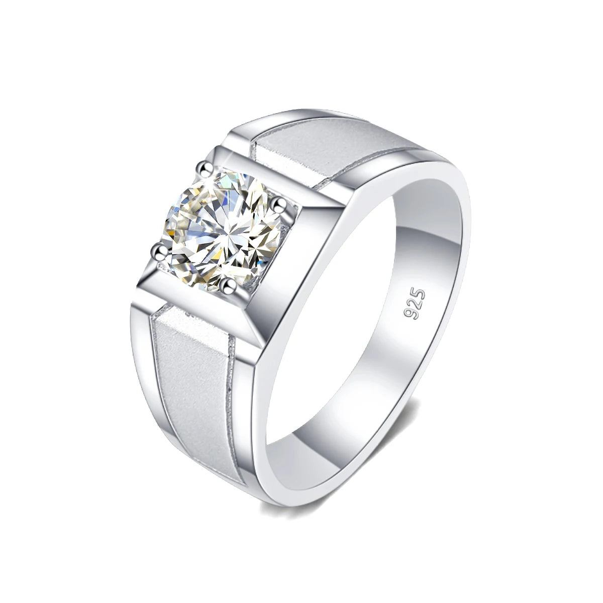 2 Carat Moissanite Men's Ring White Gold Plated - Ornalux