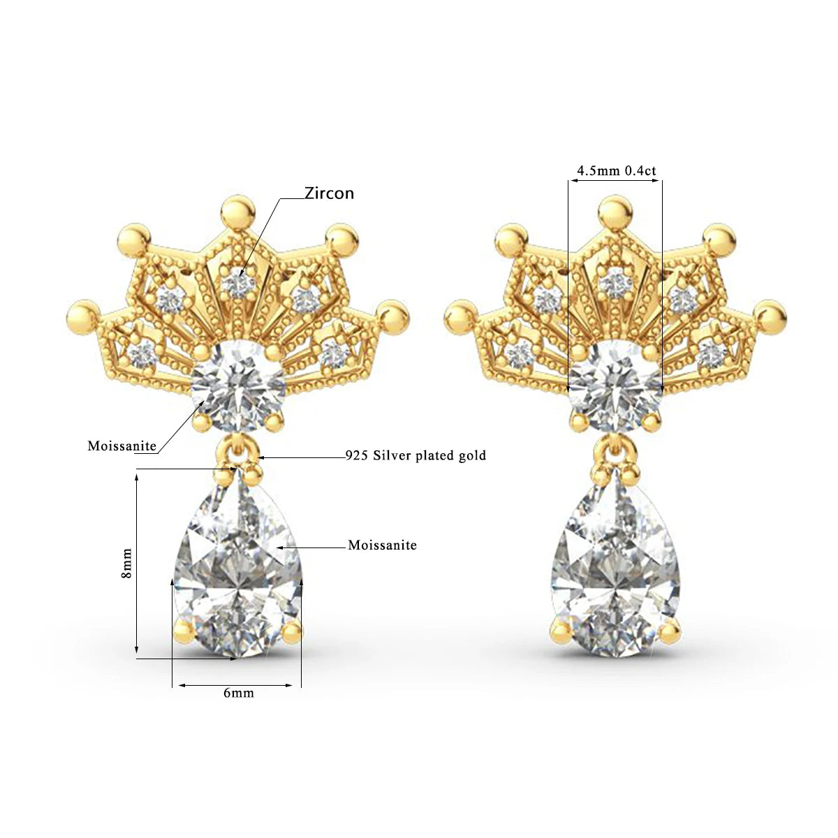 Luxury Moissanite Peacock Earrings - 3.3Ct Pear Cut - Ornalux