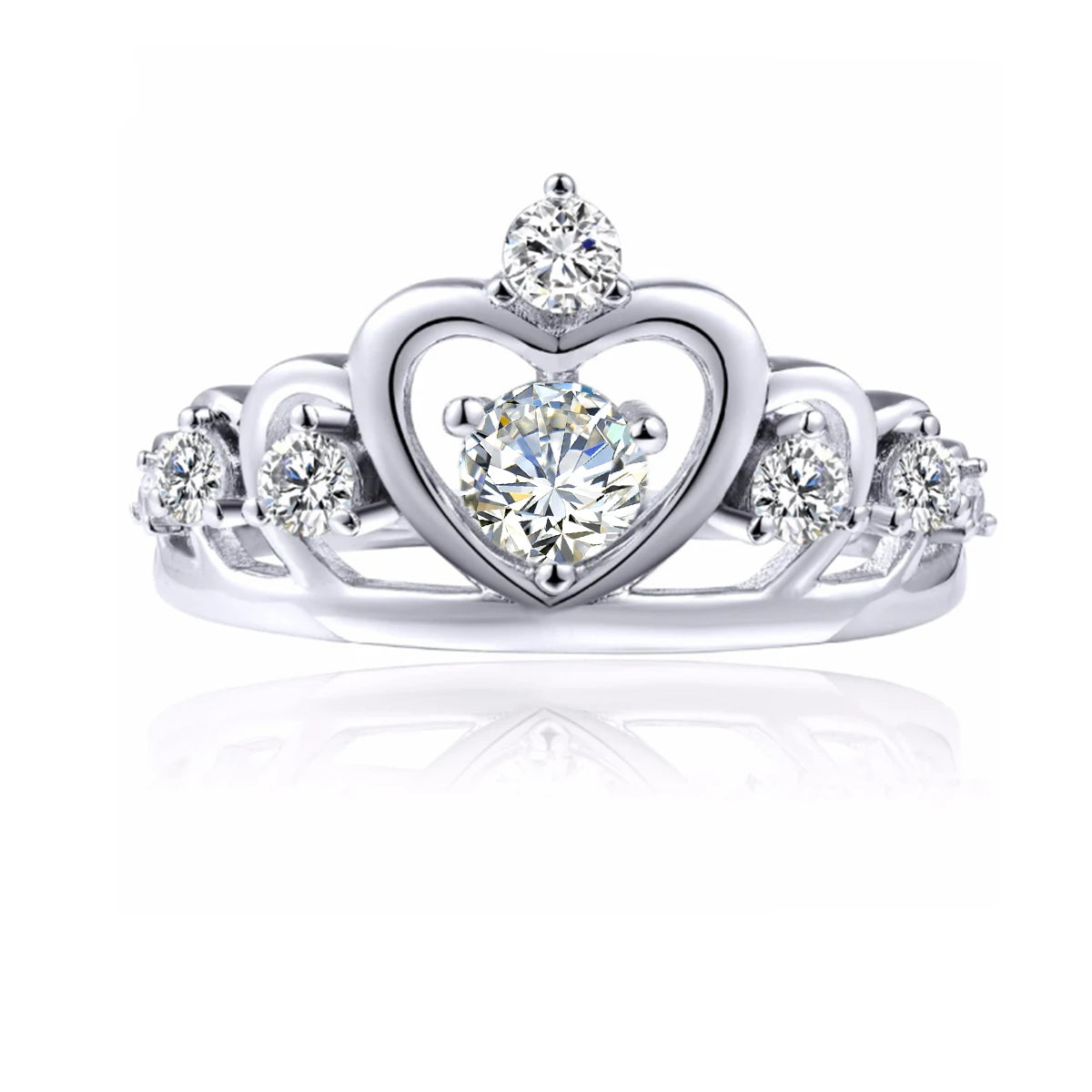 Crown Moissanite Ring White Gold 925 Silver - Ornalux