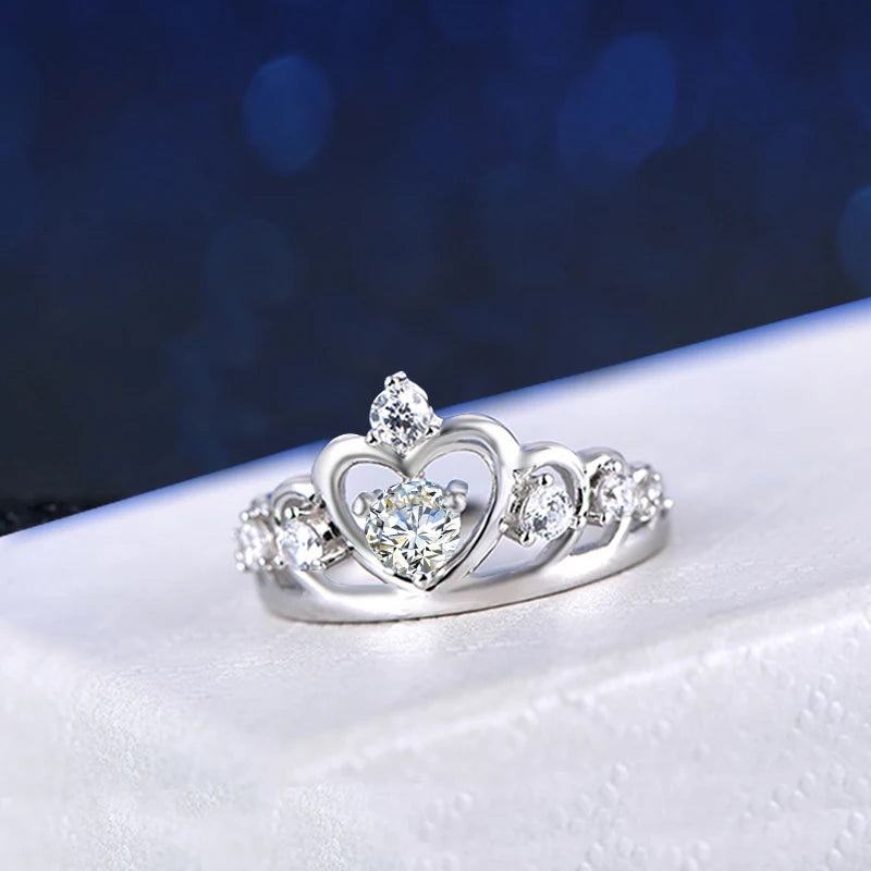 Crown Moissanite Ring White Gold 925 Silver - Ornalux