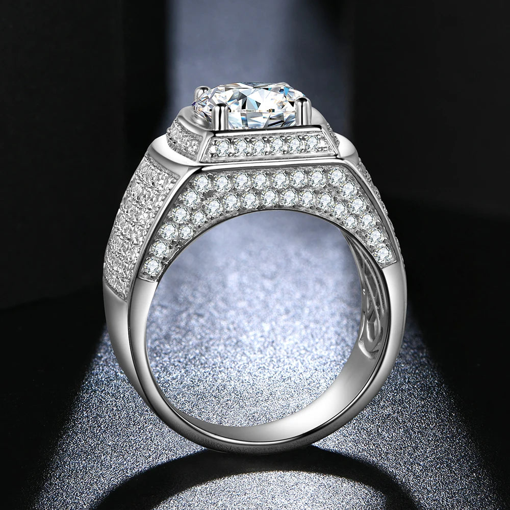 Men's Sterling Silver Moissanite Diamond Ring - 3Ct D Color - Ornalux