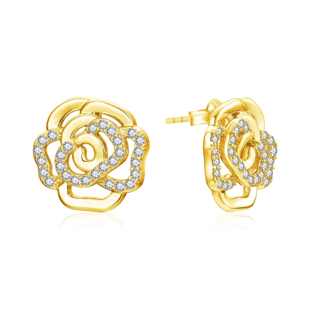 Moissanite Flower Stud Earrings - 18k Gold Plated - Ornalux