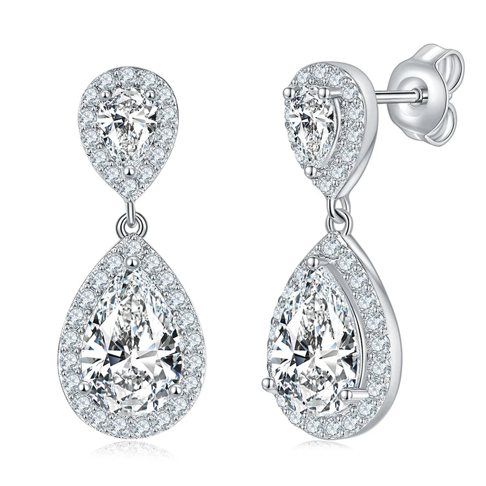 4.17Cttw Pear Cut Moissanite Drop Earrings - Ornalux