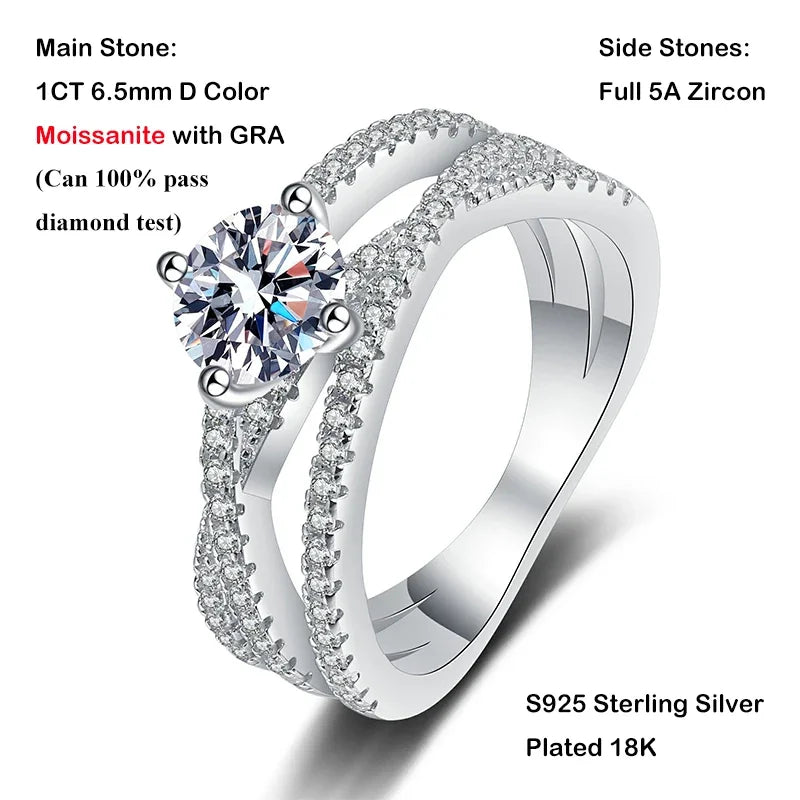 Sparkling Real D Color 1CT Moissanite Ring - Ornalux