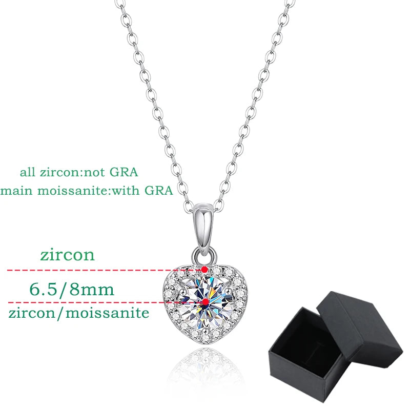 1CT Heart Moissanite Pendant Necklace D Color - Ornalux
