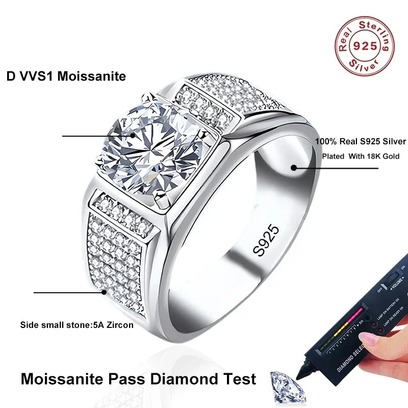 1Ct D Color Moissanite Men's Wedding Band - Ornalux