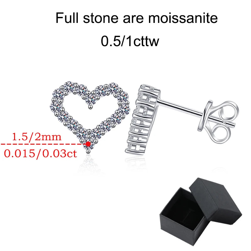 Heart Moissanite Stud Earrings D Color - Ornalux