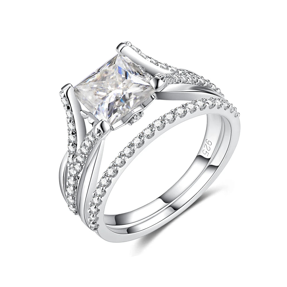 Princess Cut Moissanite Band Rings Set - Ornalux