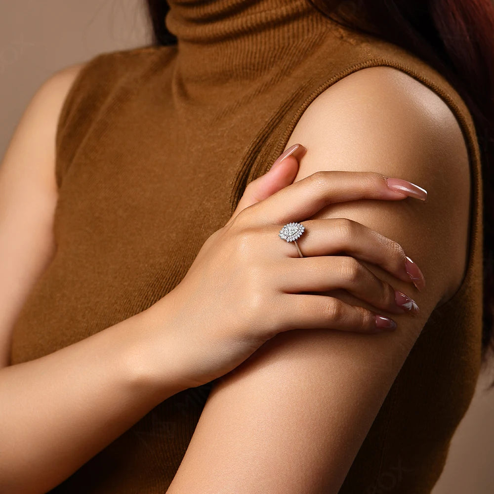 1.77Cttw Pear Cut Moissanite Diamond Ring - 18K Gold Plated - Ornalux