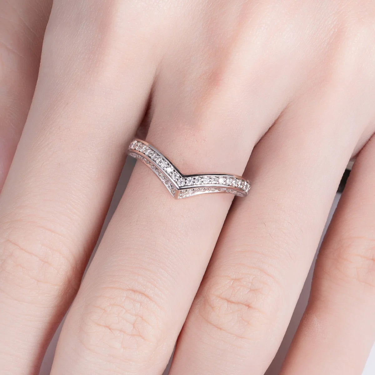 Certified Moissanite Ring V Shape Wedding Band - Ornalux